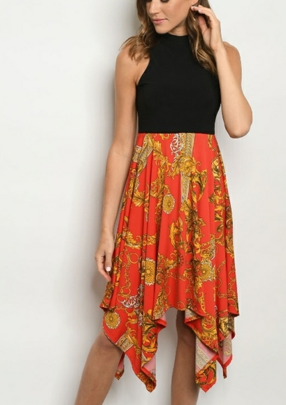 CEFIAN red and black Midi asymmetrical dress - Picture 1 of 2